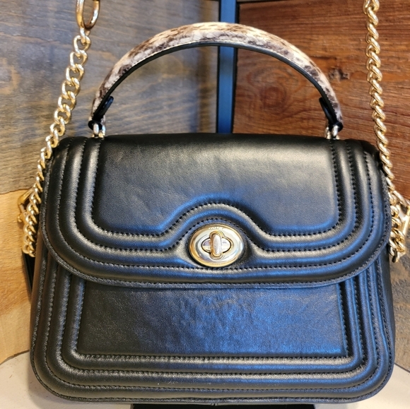 Coach Marlie Leather Sachel/Crossbody With Border Quilting And Snakeskin Handle - Picture 2 of 16